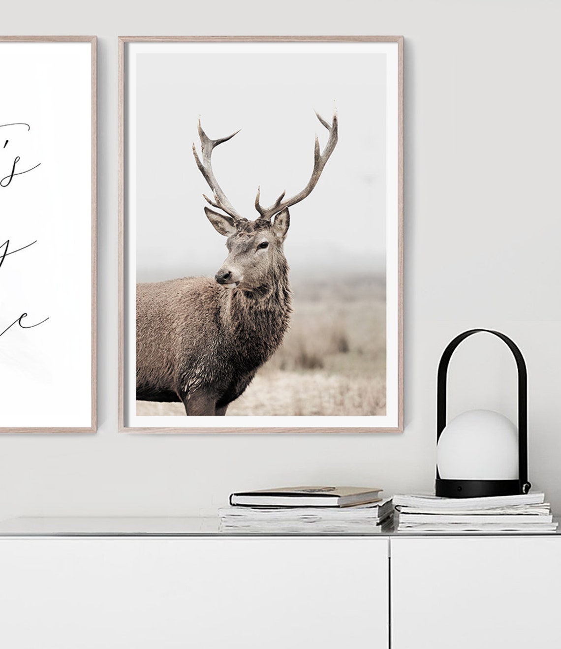 Red Deer Stag Antlers Misty Field Wildlife Photography Wall Art Poster - Image 3