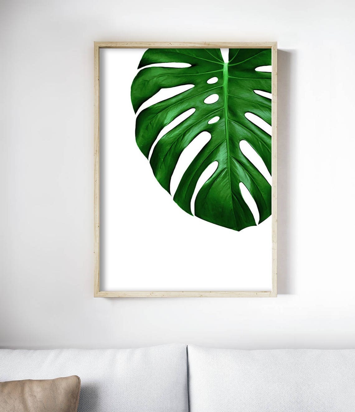 Monstera Leaf Green Tropical Botanical Close Up Minimal White Print - Image 3