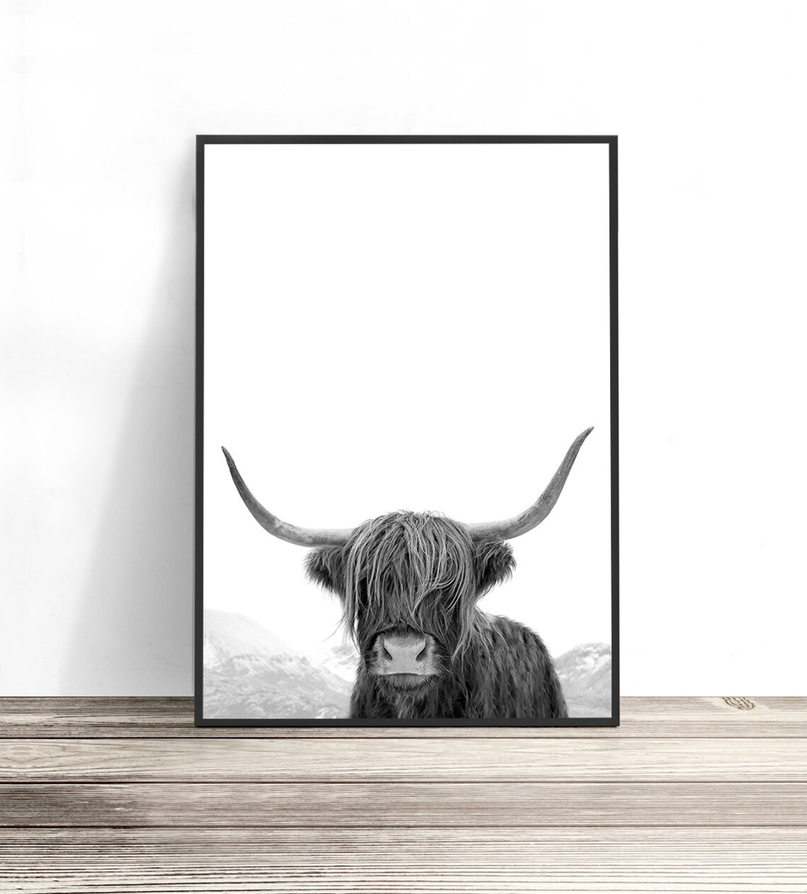 Highland Cow Black And White Animal Art Print