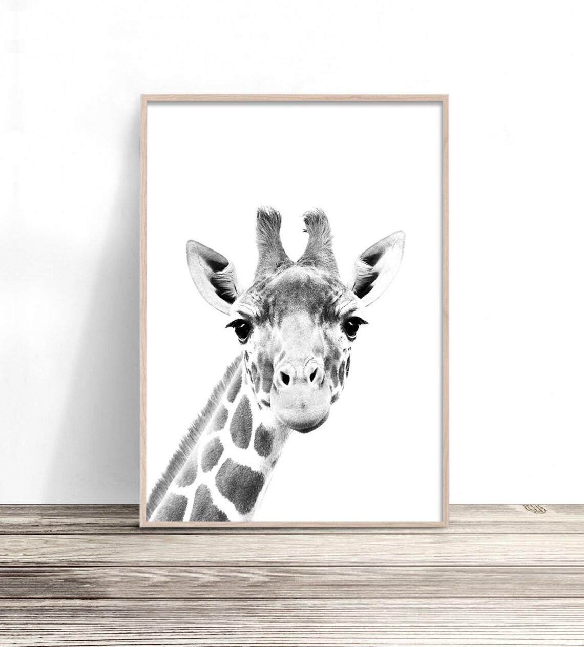Black And White Baby Giraffe Face Cute Nursery Safari Kids Art Print