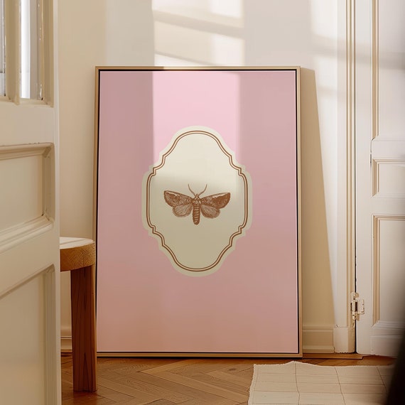 Pink Vertical Butterfly Illustration Print Wall Art Trendy Decor Nursery Decor Vintage