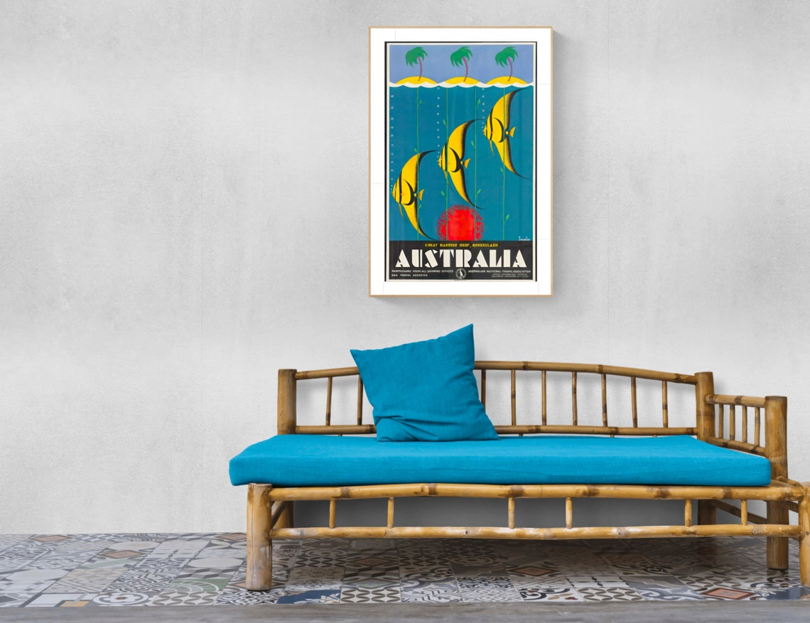 Australia Great Barrier Reef Vintage Travel Angelfish Wall Art Decor - Image 2