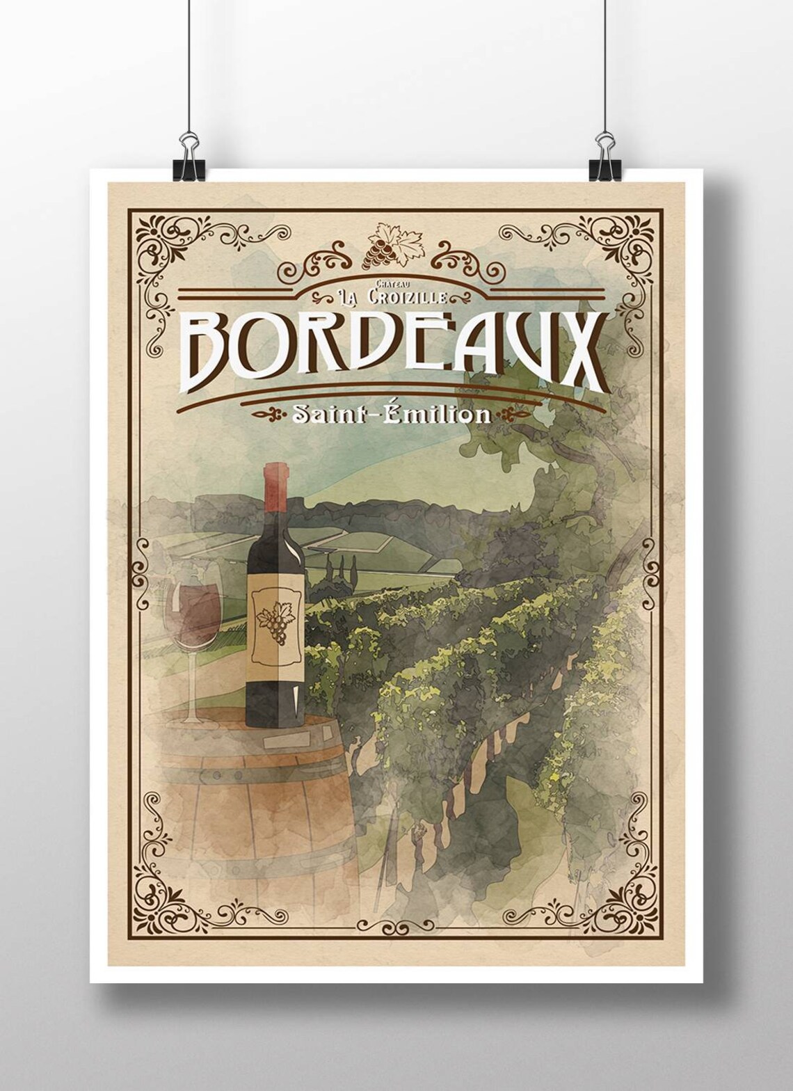 Bordeaux Saint-Emilion France Chateau La Croizille Wine Travel Poster