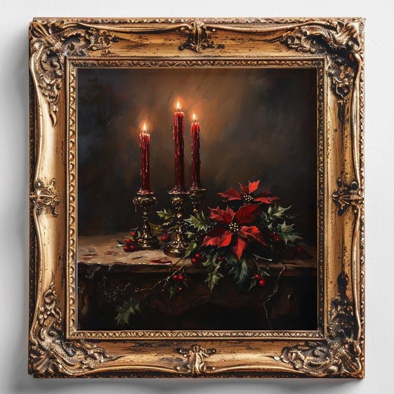 Dark Holiday Christmas Wall Art Moody Christmas Decor Red Christmas Wall Decor Red Holiday Wall Art Dark Academia Christmas Print