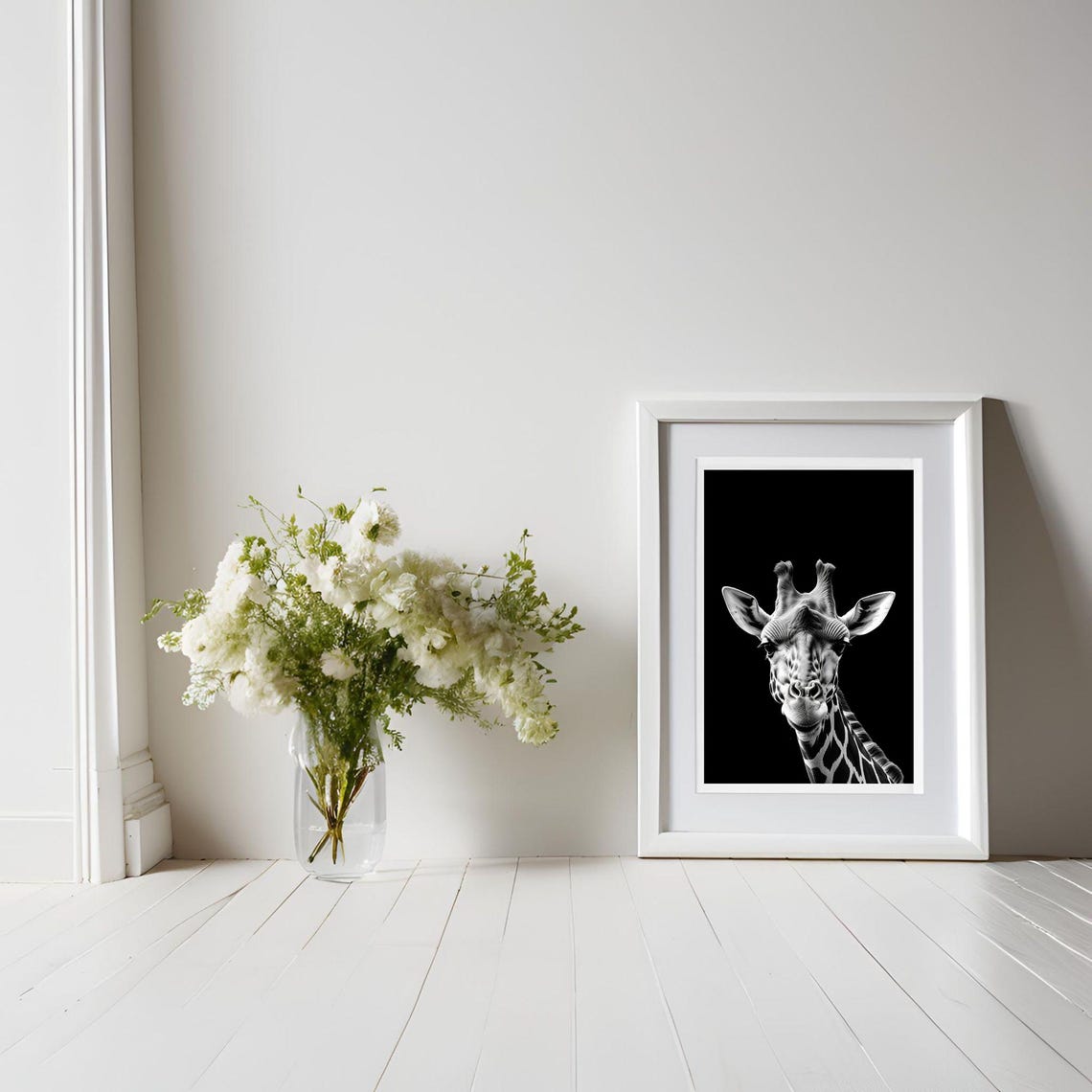 Black And White Giraffe Face Front Portrait Minimalist Wildlife Poster - Image 4