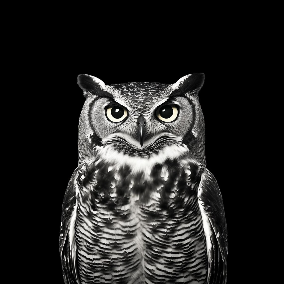 Black and White Great Horned Owl Portrait Stunning Wildlife Poster - Image 6