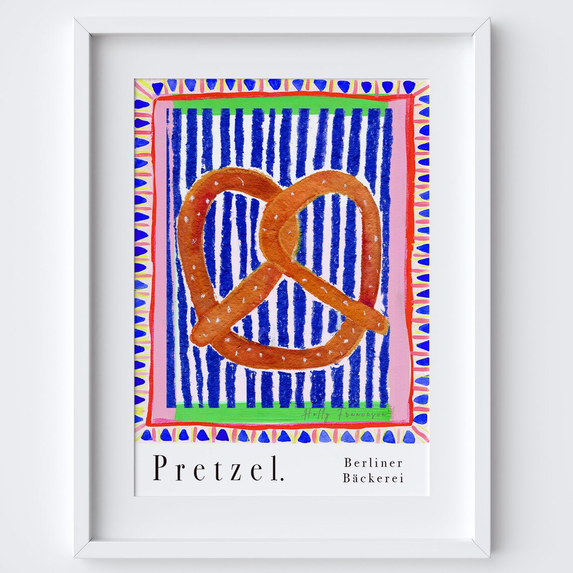 Pretzel Watercolor Pastel Art Print, German Food