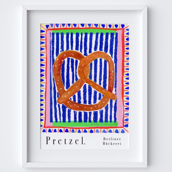 Pretzel Watercolor Pastel Art Print, German Food