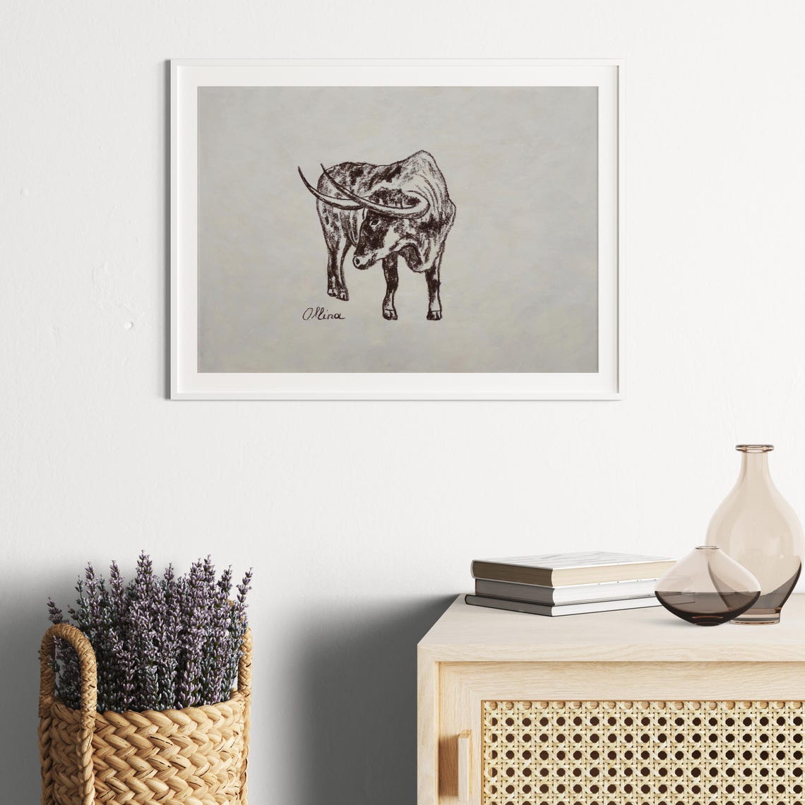 Longhorn Bull Ink Sketch Poster Minimal Western Farmhouse Artwork - Image 2