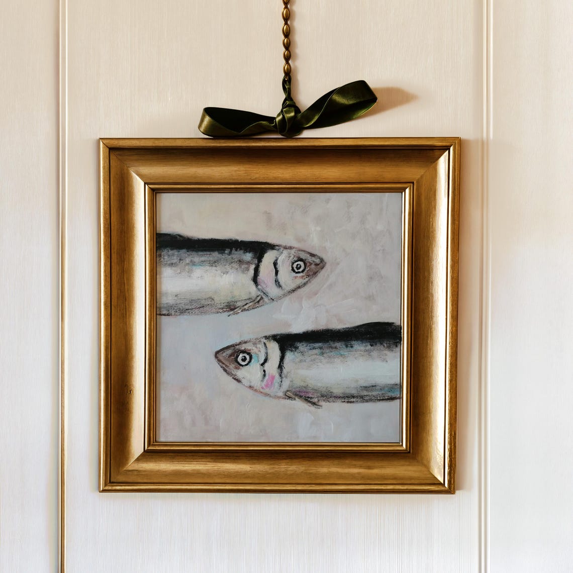 Two Silver Sardines Facing Each Other Minimalist Fish Art Poster
