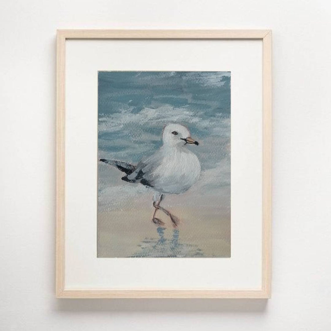 White Seagull Walking Along the Shore Coastal Painting Poster - Image 2