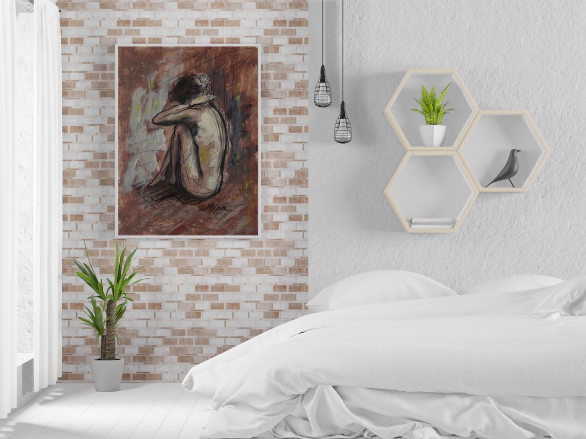 Nude Woman Painting Female Figure Abstract Print Naked Girl Sexy Bedroom Decor Nude Art For Bathroom Wall Decor Dark Female Poster Unframed - Image 2