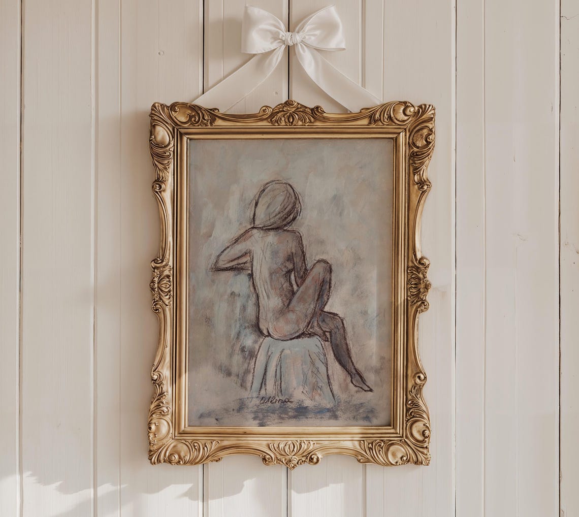 Seated Woman Figure Charcoal Life Drawing Study Neutral Poster - Image 2
