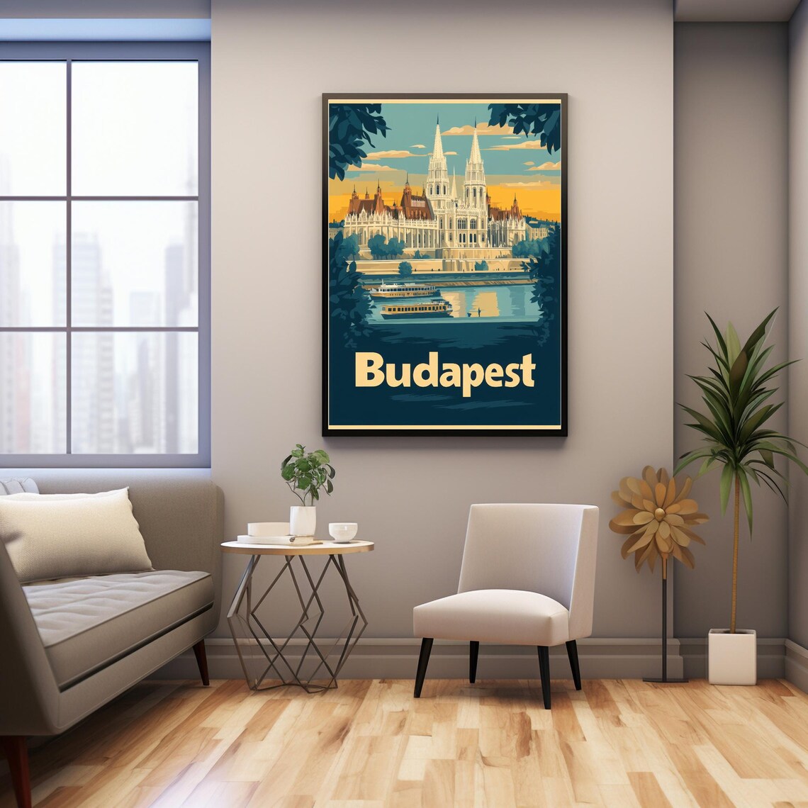 Budapest Parliament Building, Vintage Inspired Illustration - Image 3