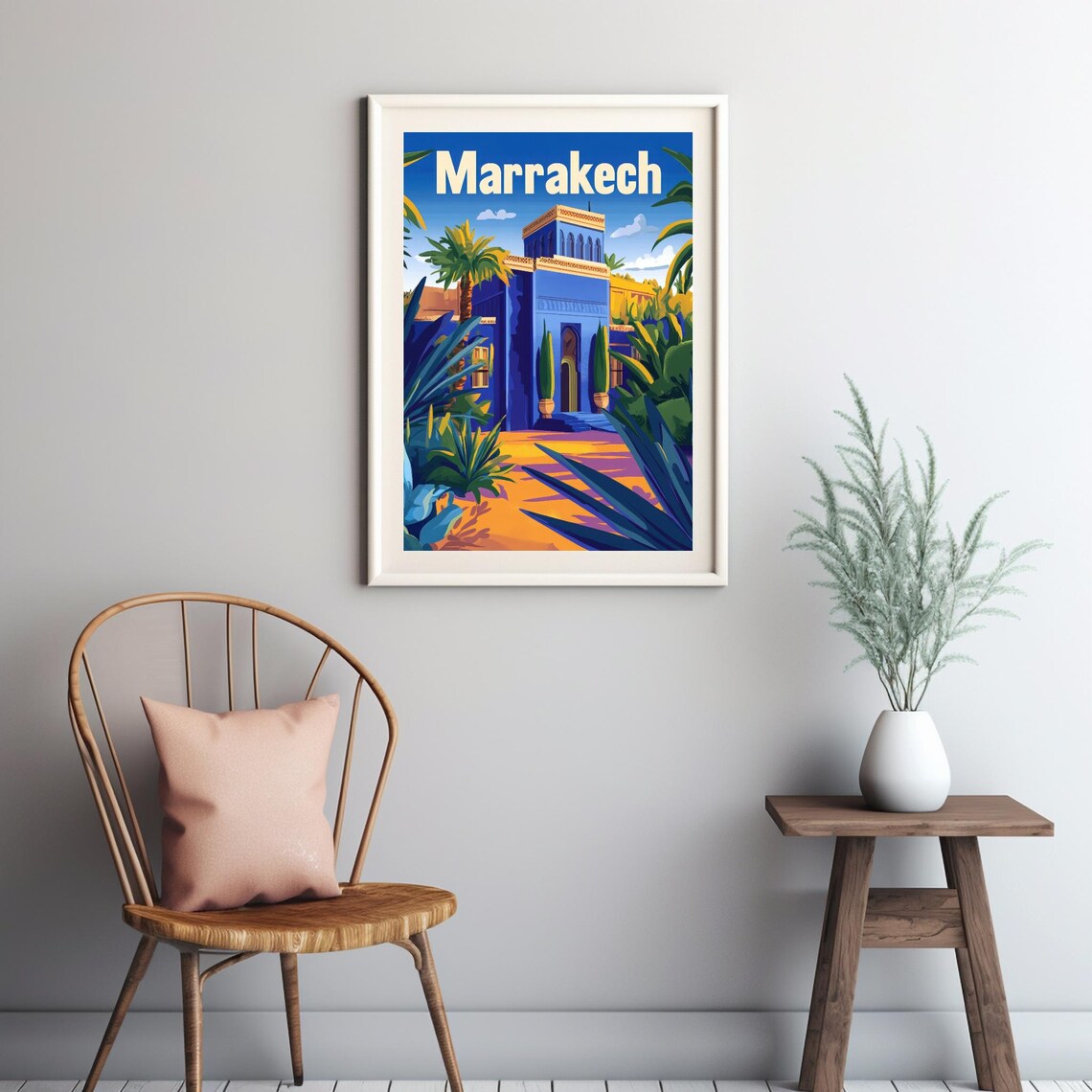 Marrakech Scene With Blue Building, Art Print - Image 2