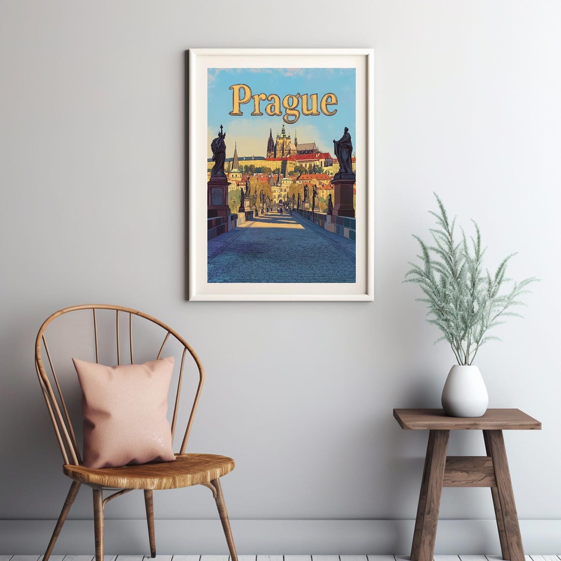 Vibrant Charles Bridge In Prague Stunning Art Print With Bold Golden And Charming Cityscape Background - Image 3