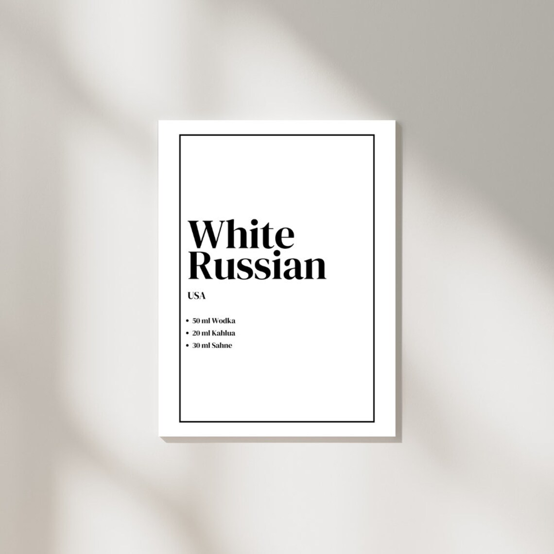 White Russian Cocktail Bar Art Print