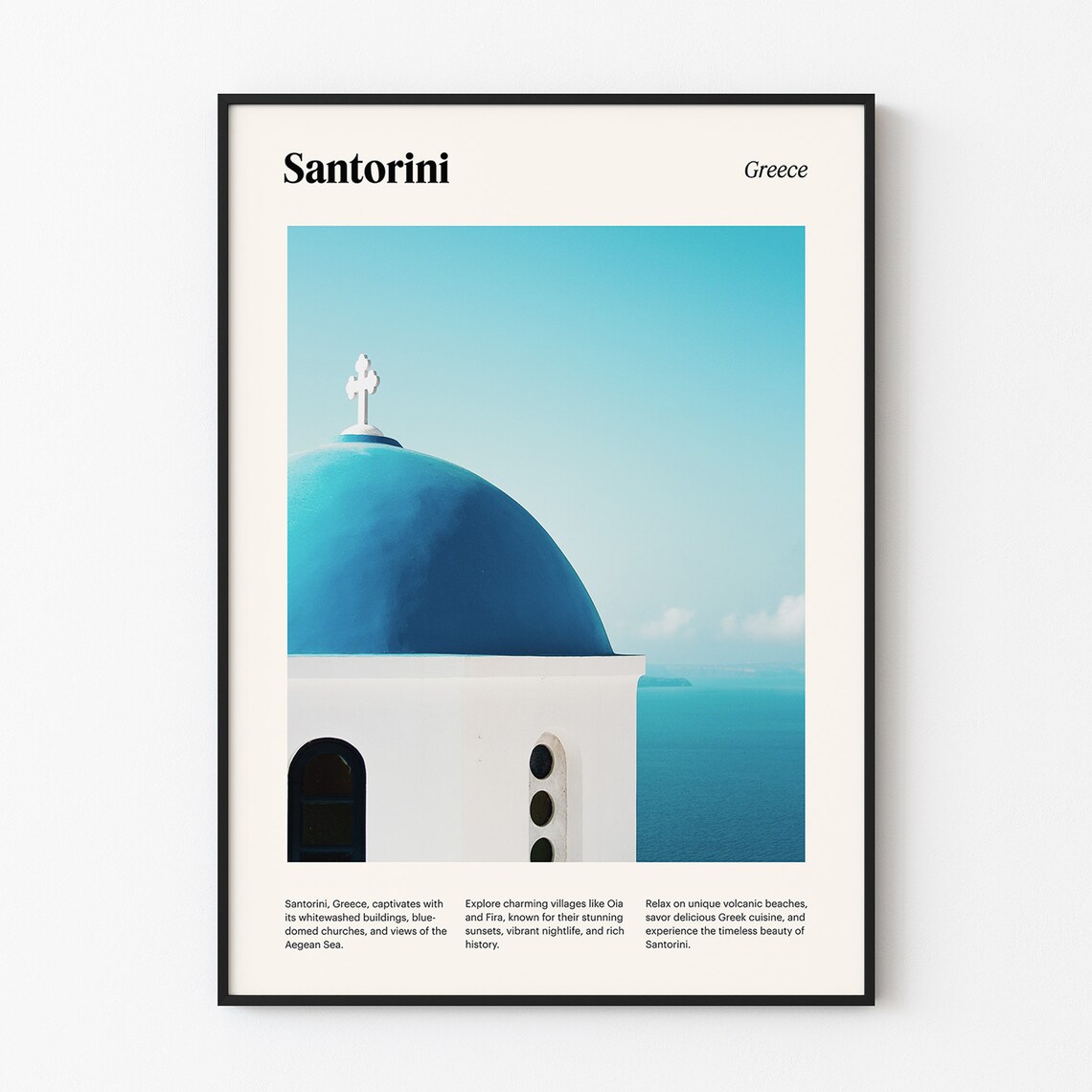 Santorini Greece Blue Dome Church Over Aegean Sea Travel Poster - Image 4