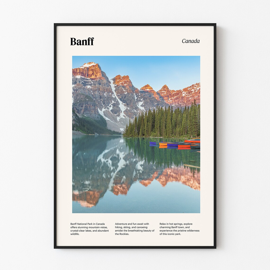 Banff National Park Moraine Lake Canoes Reflection Travel Poster
