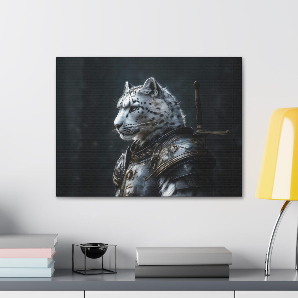Maximalist Eclectic Medieval Snow Leopard Knight Print Bold Altered Animal Portrait Fantasy Colorful Renaissance Rustic Art - Image 2