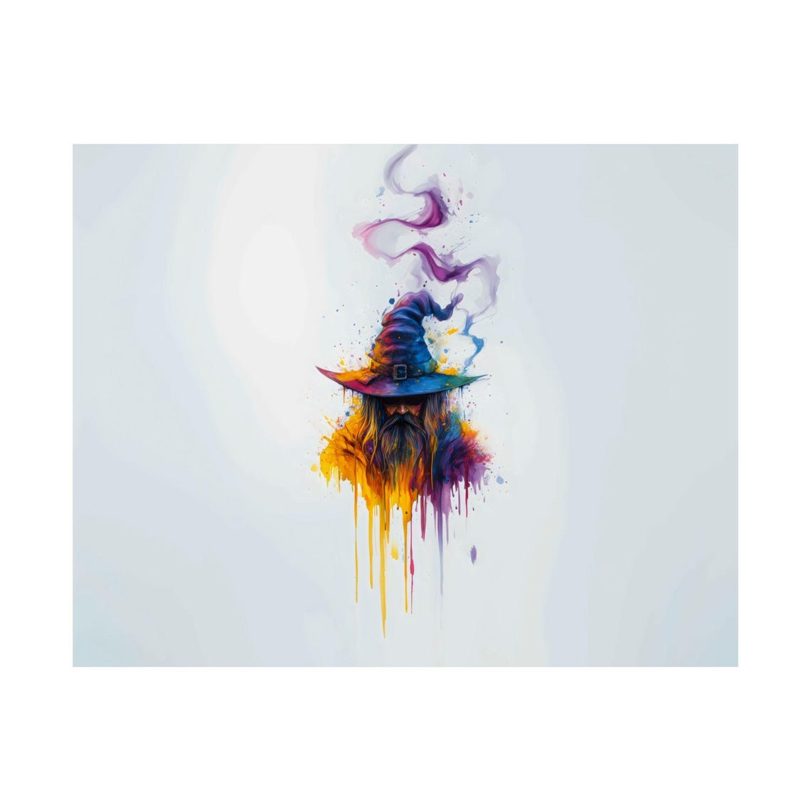 Bearded Wizard in Crooked Hat Watercolor Magic Fantasy Poster - Image 3