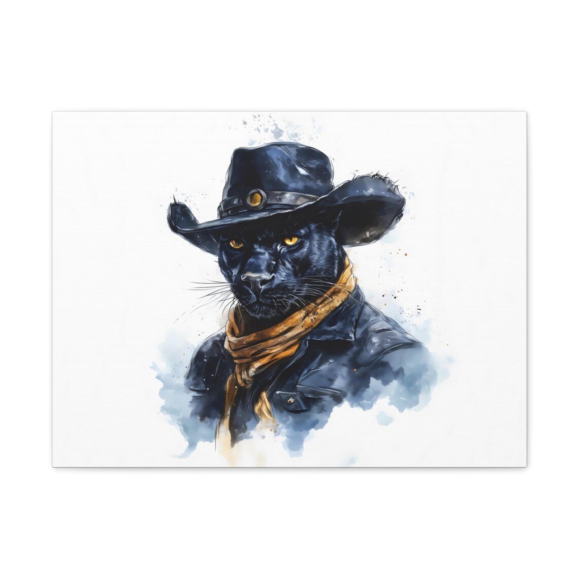 Fierce Watercolor Panther in Cowboy Hat Western Portrait Poster - Image 3