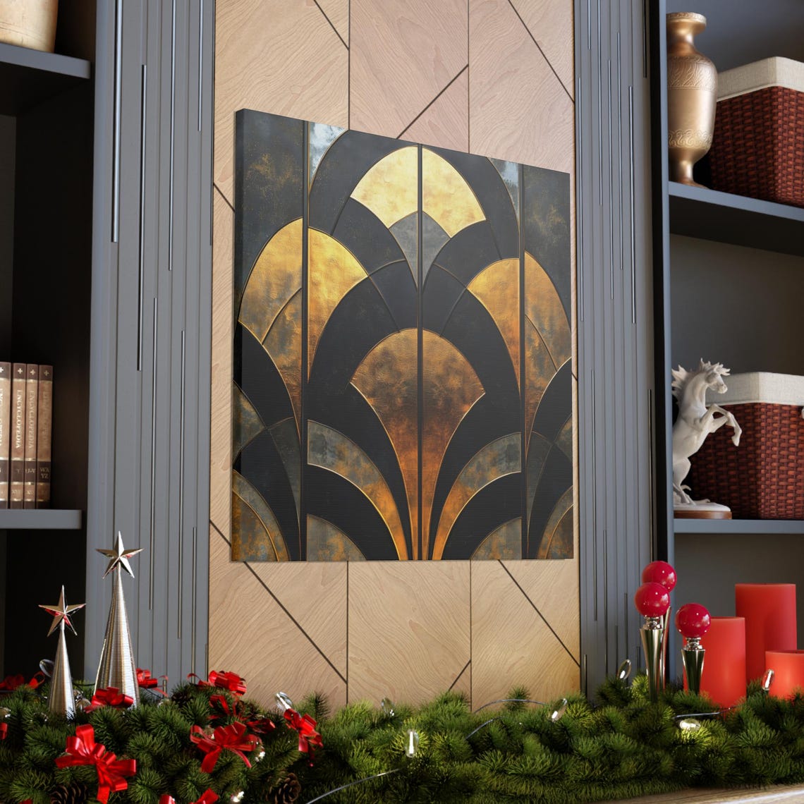 Art Deco Black Gold Scallop Fan 1920s Elegant Geometric Wall Poster - Image 2