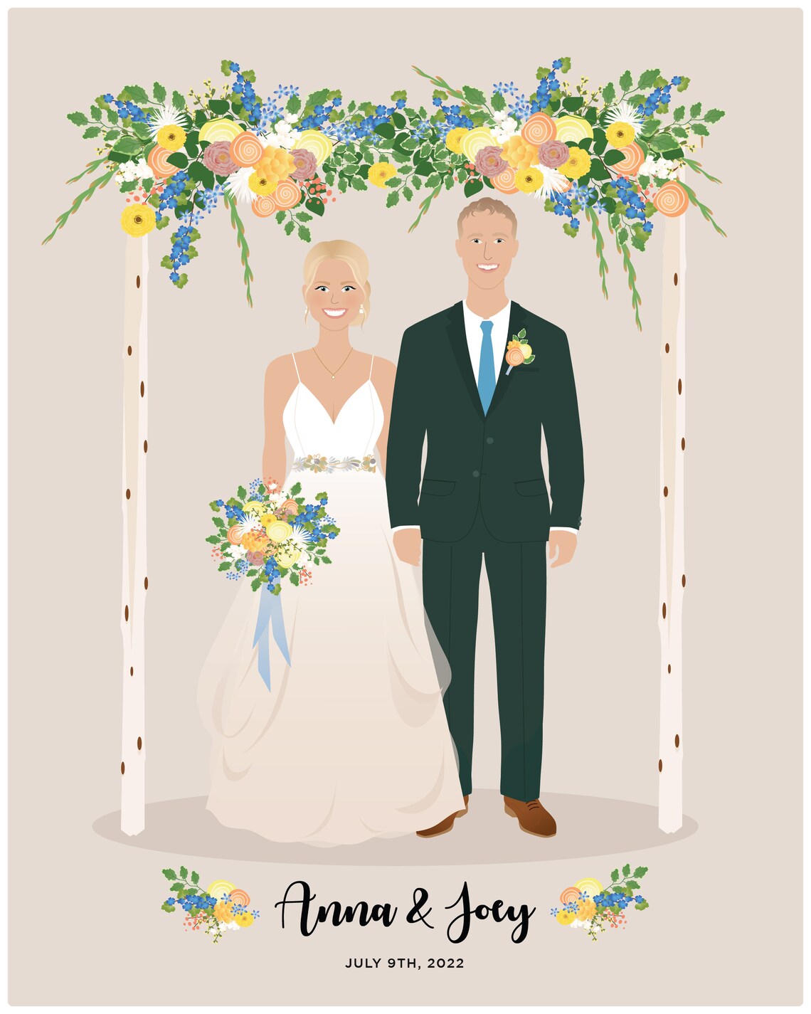 Custom Wedding Portrait, 1st Anniversary Gift - Image 4