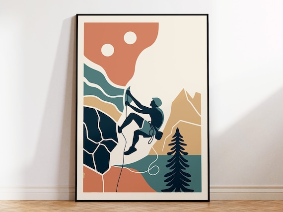 Abstract Rock Climber Scaling Mountain Cliff Adventure Sports Poster
