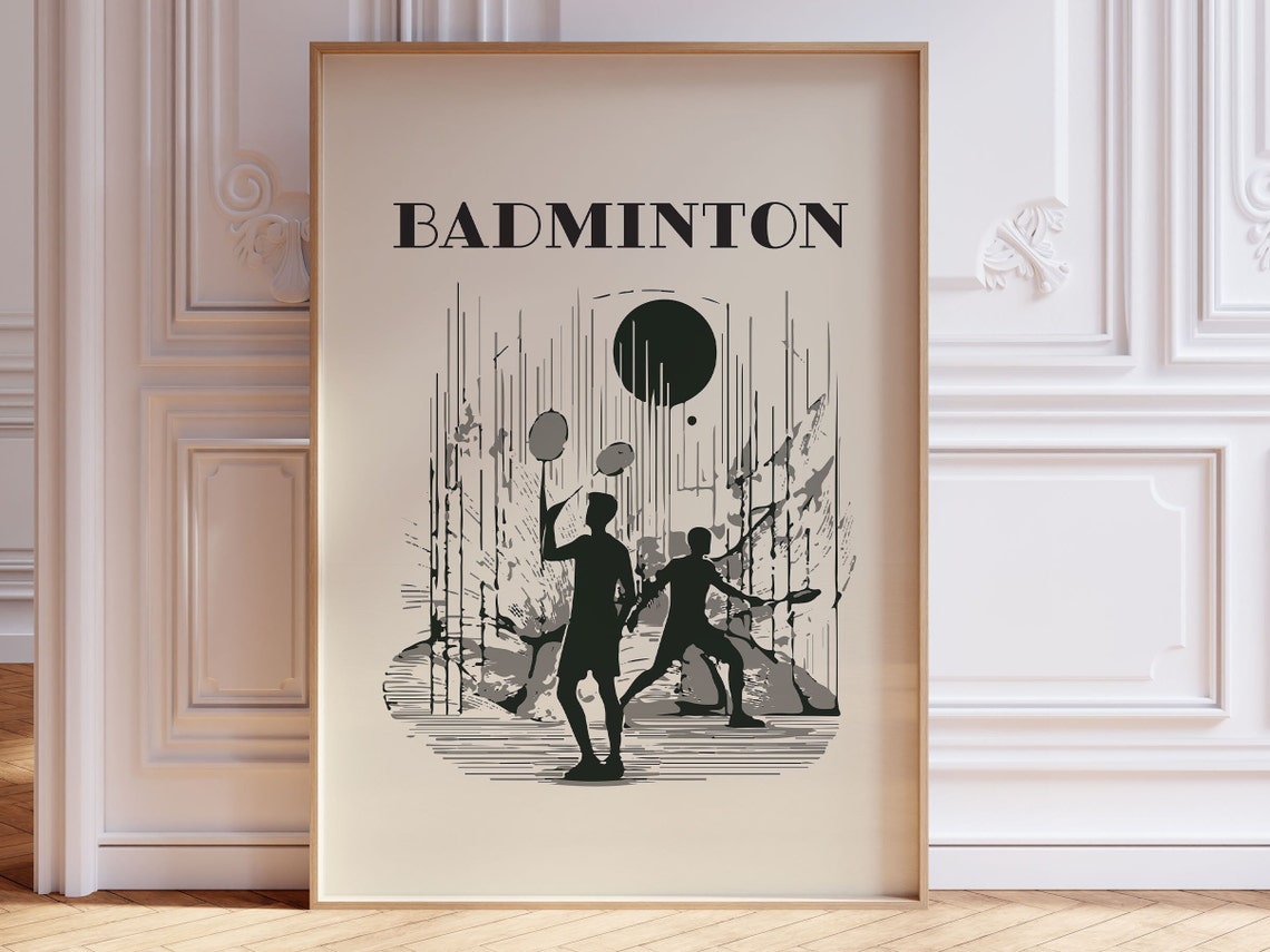 Badminton Players Duel Bold Black Graphic Sports Club Wall Art
