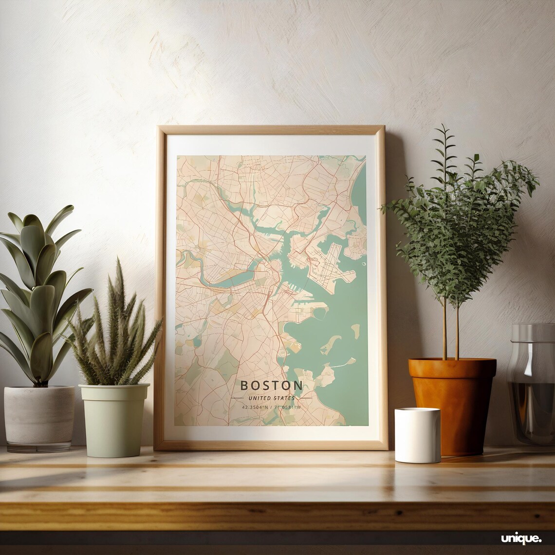 Boston United States Vintage City Map Poster in Orange and Teal - Image 2