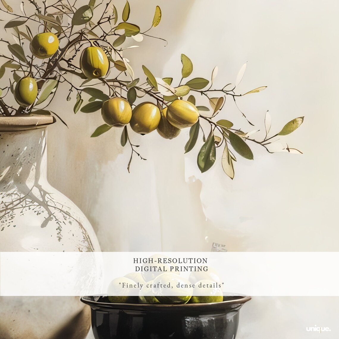 Vintage Olive Branch Still Life Oil Painting Poster with Olives - Image 2