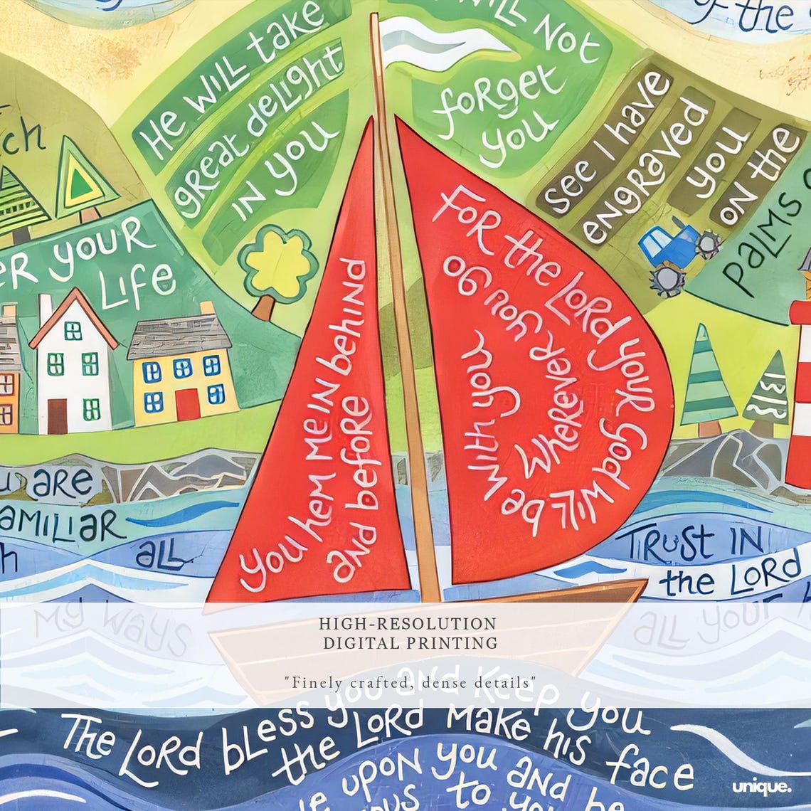 Bless You and Keep You Sailboat Folk Art Scripture Blessing Poster - Image 2