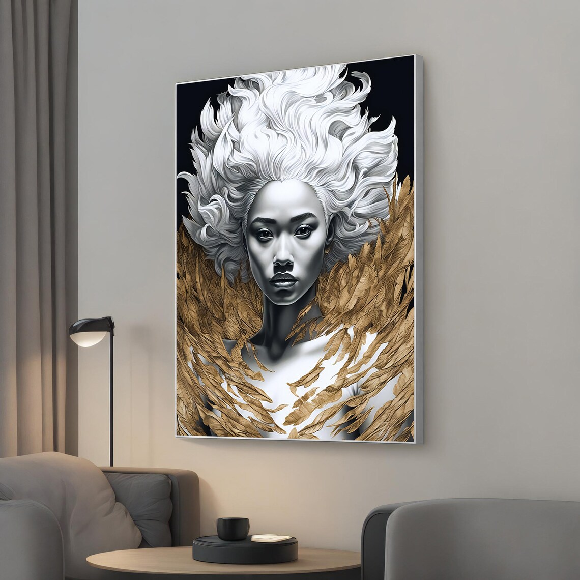 White Haired Woman Canvas Art Fashion Wall Decor Modern Home Unique Gift For Her