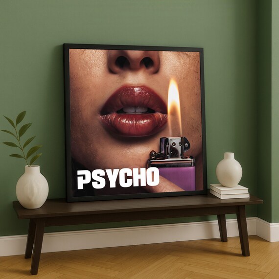 Psycho Glossy Red Lips Purple Lighter Flame Bold Pop Art Poster