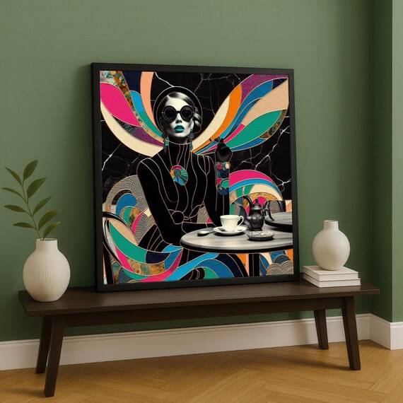 Modern Glam Woman With Sunglasses Abstract Colorful Swirls Canvas Stylish Female Portrait Wall Art Contemporary Fashion Decor Ready To