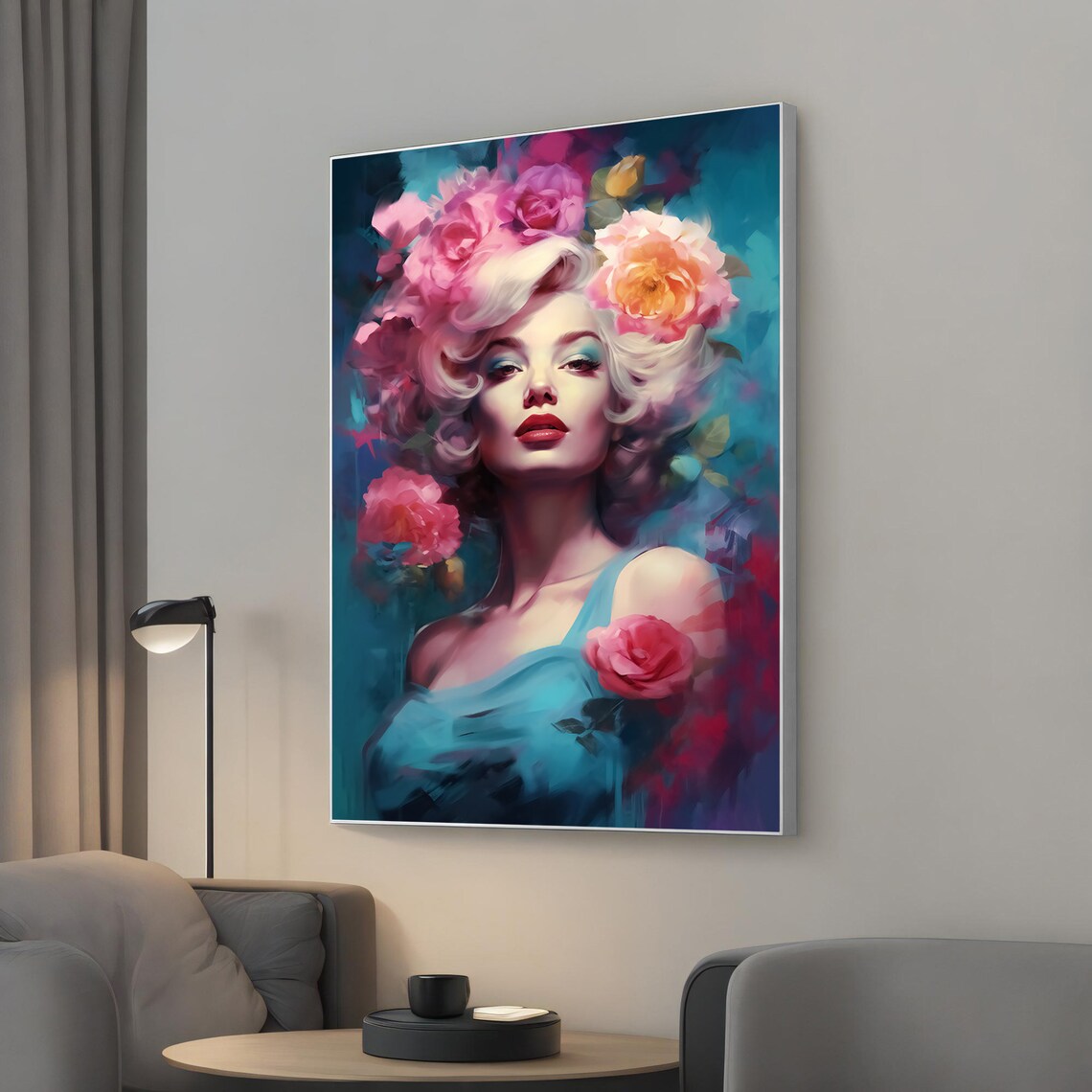 Rose Reverie Blonde Beauty With Pink Roses Floral Portrait Wall Art