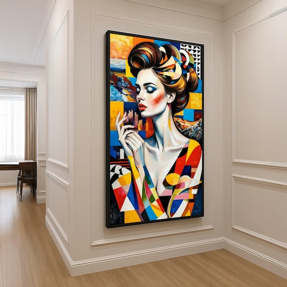 Abstract Geometric Woman Portrait Bold Cubist Style Art Poster