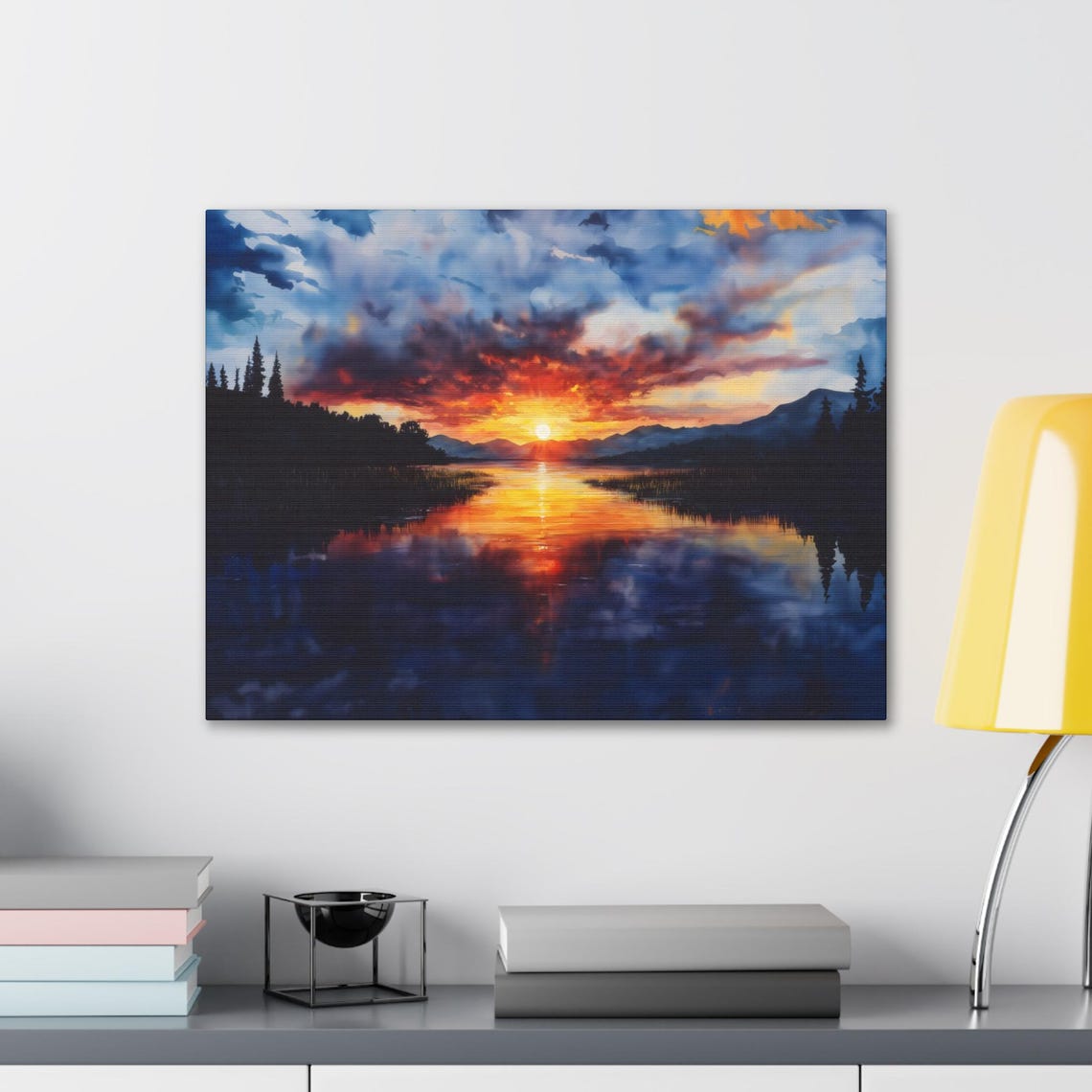 Golden Sunrise Reflection on Calm Mountain Lake Wilderness Poster - Image 2