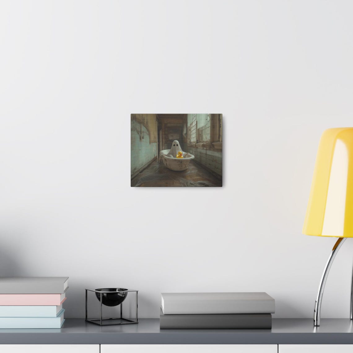 Cute Ghost In Bathtub With Rubber Duck Spooky Funny Wall Art - Image 3