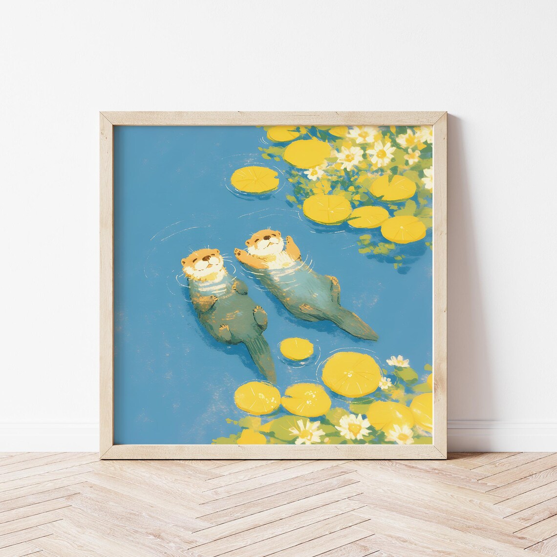 Cute Otter Swimming Illustration, Nursery Animal Art Print
