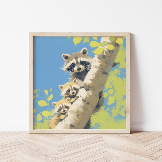Raccoon Illustration, Nursery Animal Art Print