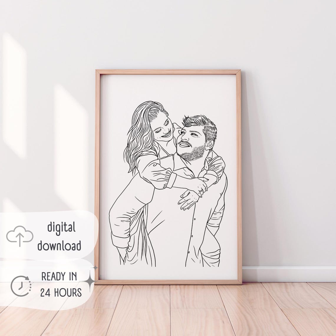 Custom Line Art Couple Portrait, Personalized Art Print