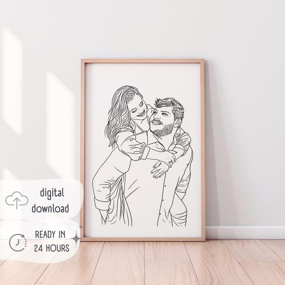 Custom Line Art Couple Portrait, Personalized Art Print