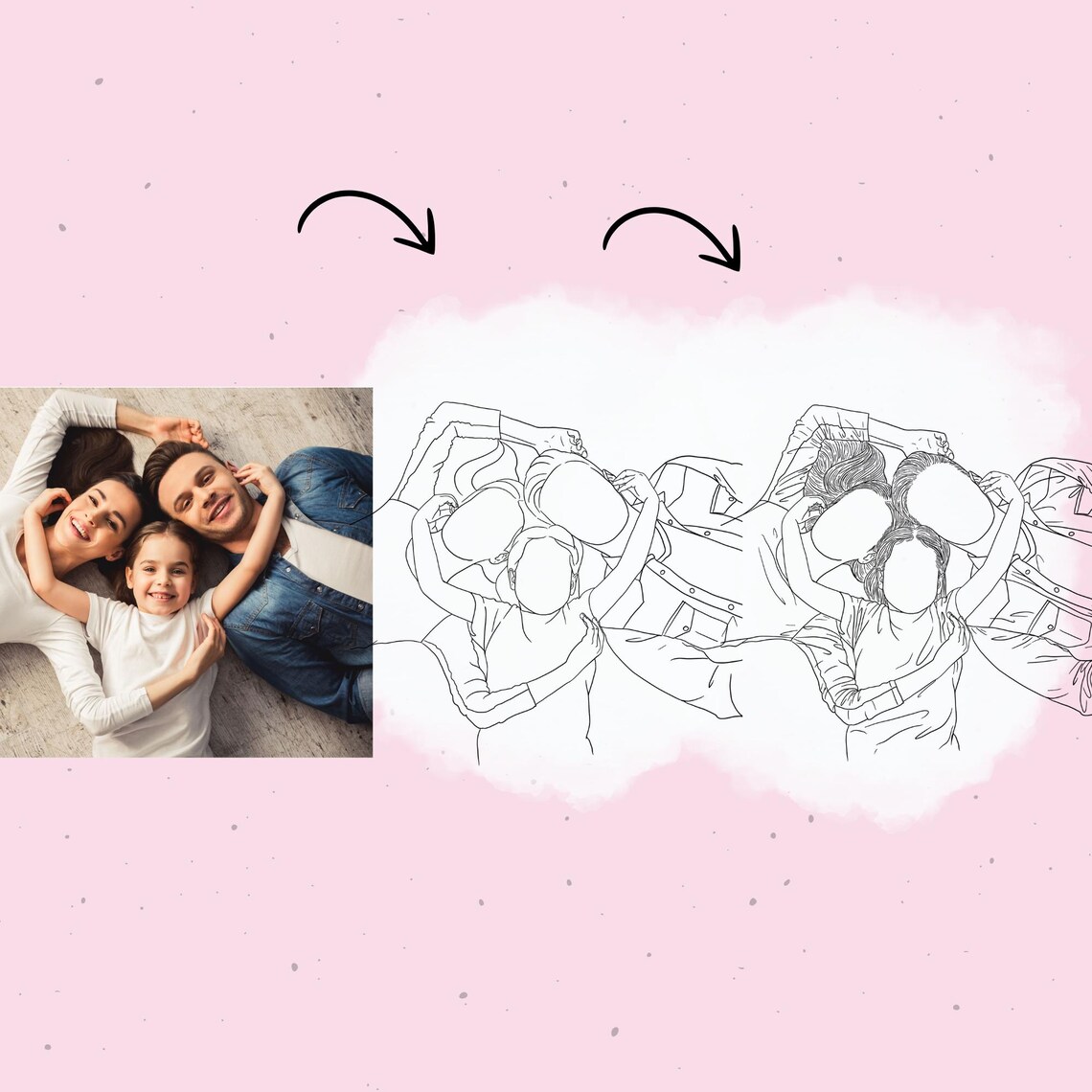 Custom Family Portrait, Hand Drawn Line Drawing - Image 2