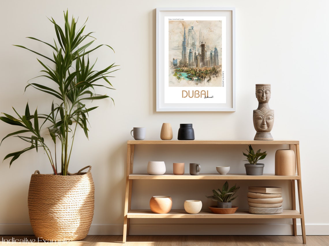 Burj Khalifa Dubai Watercolor Architecture Travel Poster Muted Tones - Image 2