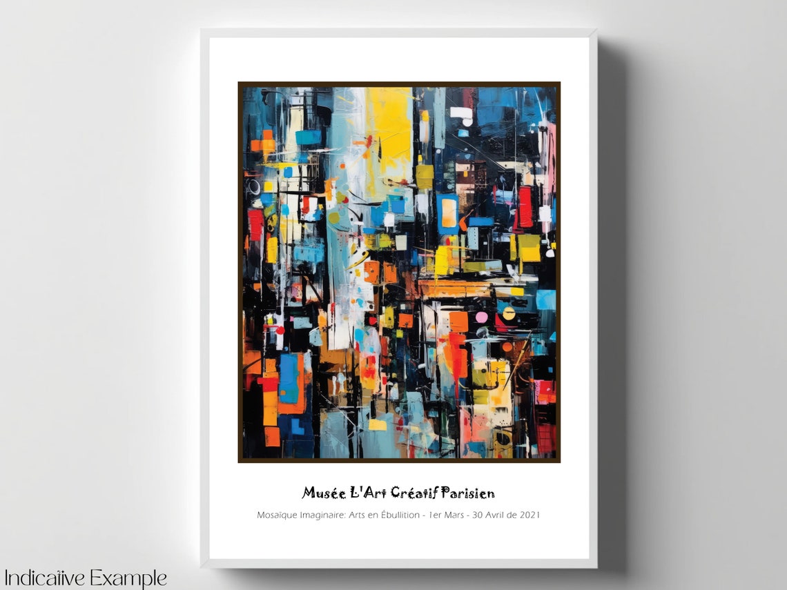 Basquiat Inspired Dark Abstract Cityscape Blue Yellow Poster - Image 4
