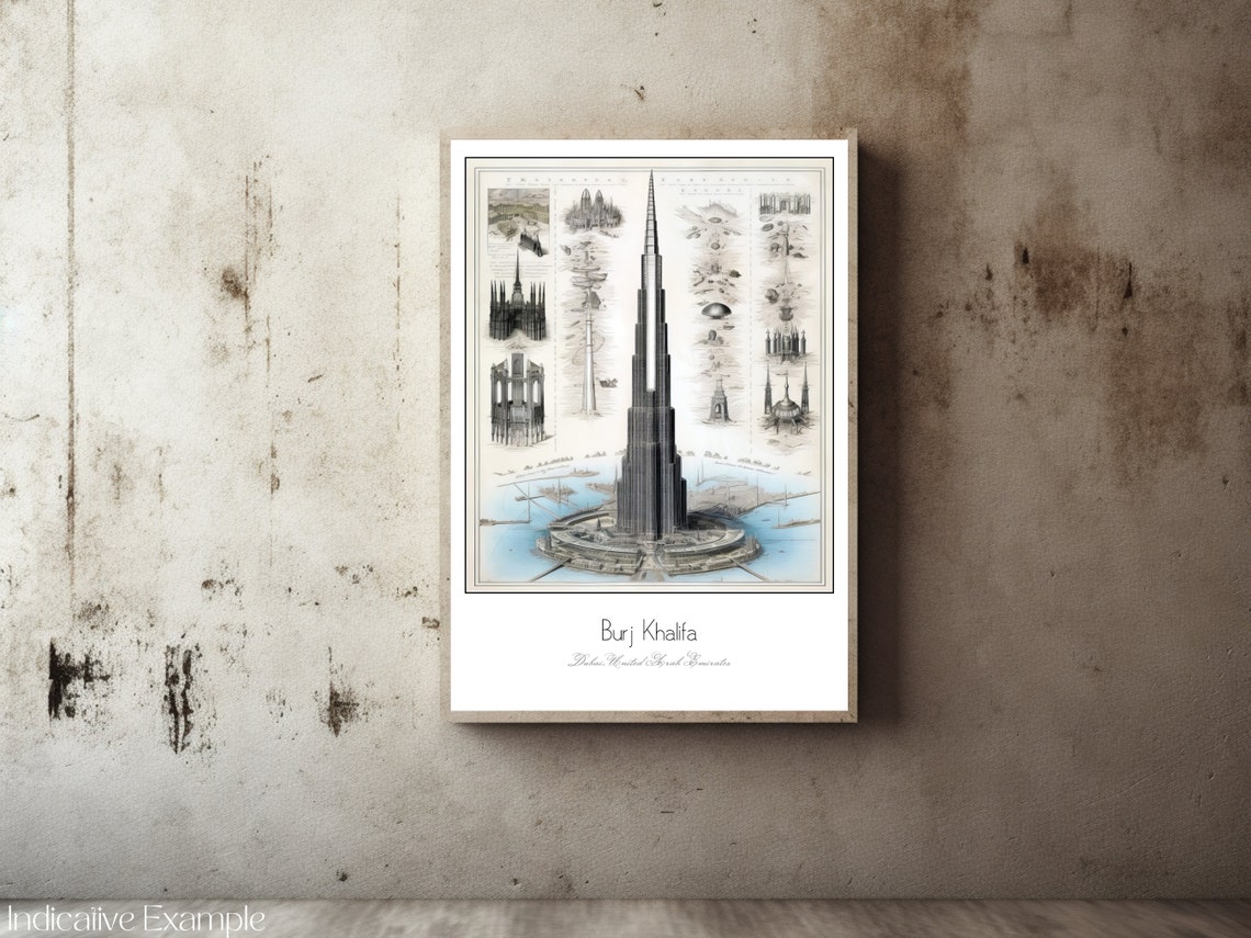 Burj Khalifa Dubai Architectural Drawing Blueprint Art Poster - Image 2