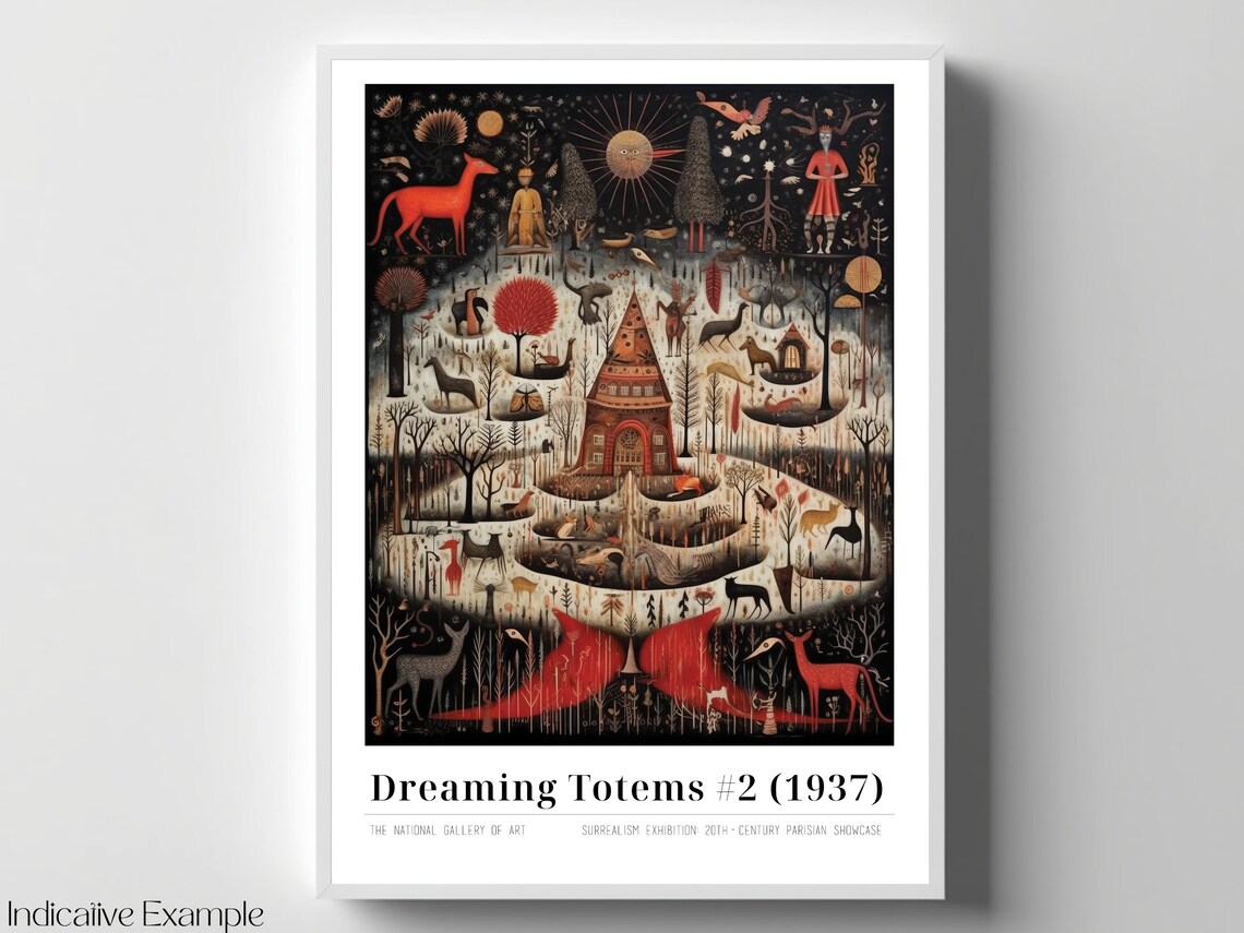 Dreaming Totems 1937 Surrealist Woodland Deer and Temple Poster - Image 4