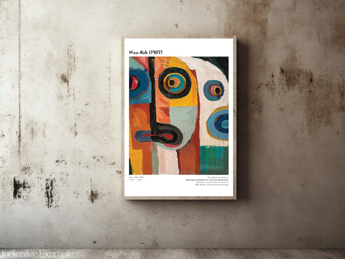 Woo-Hah Abstract Colorful Face Painting Modern Exhibition Poster - Image 2